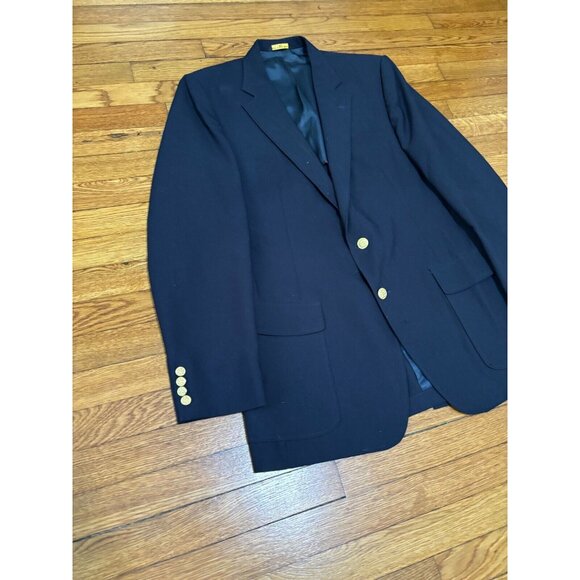 Vintage Haggar Imperial Blazer Jacket Mens 42L Navy Blue 100% Wool Sport Coat - Picture 2 of 9